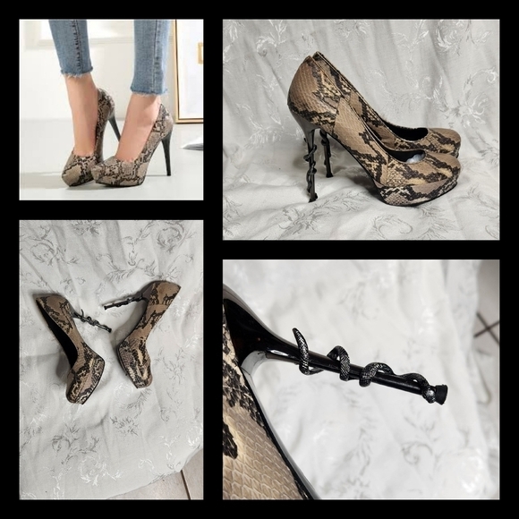 House Of Harlow 1960 Snake‎ Skin Snake Embellished Stiletto Heels - Picture 1 of 5